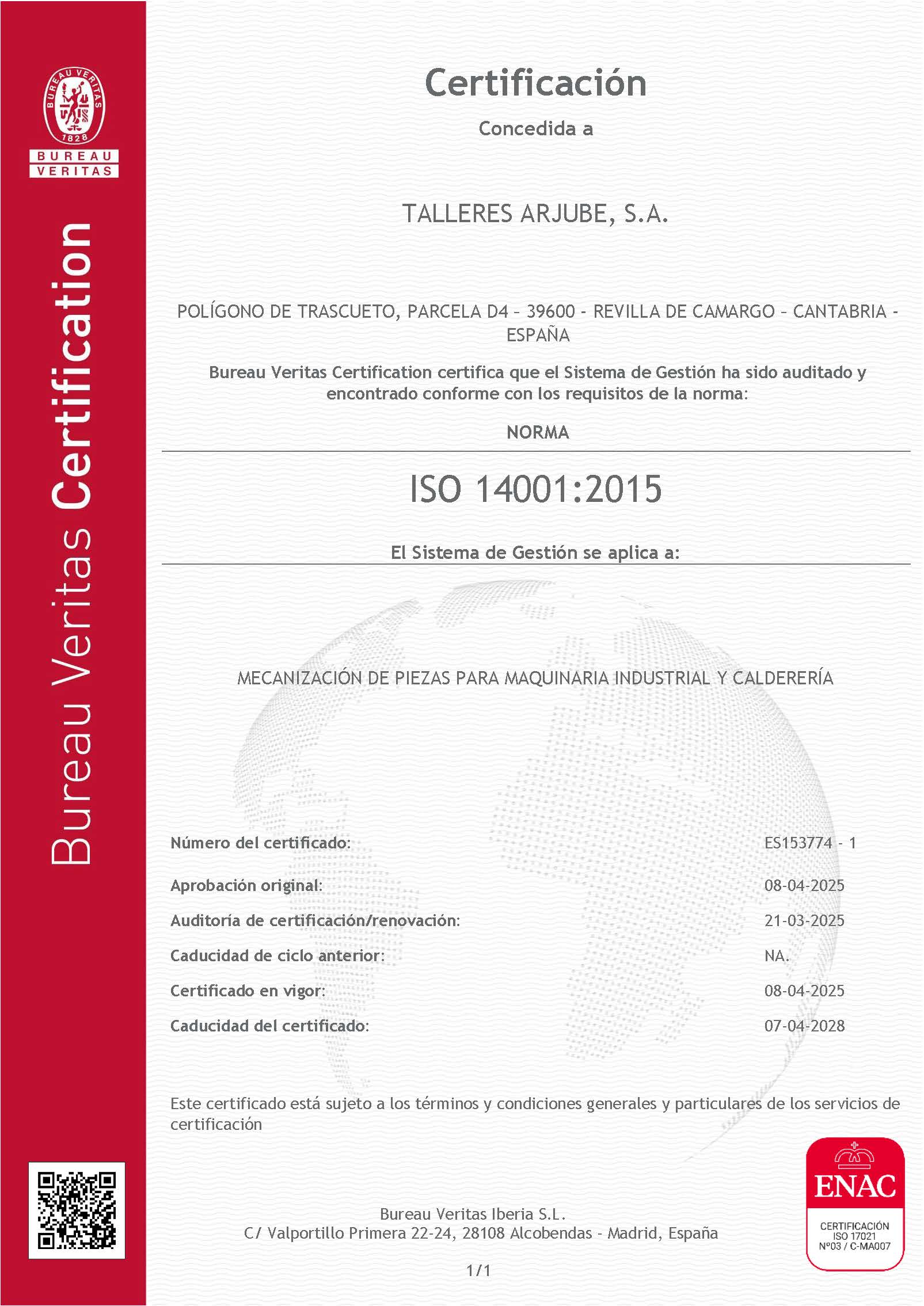 Certificado ISO 14001:2015